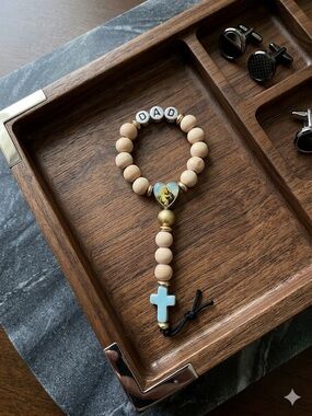 Men's Beaded Dad Pocket Rosary with St.Anthony & Child Jesus heart Charm